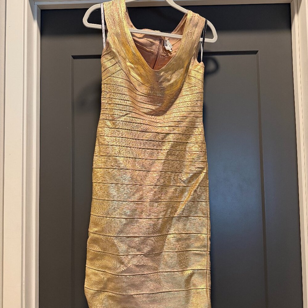 Gold Bandage Dress - Herve Leger